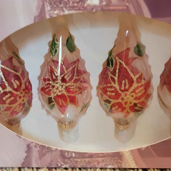 11 Vintage 2022 Glass Ornaments Poinsettia Enchanted Forest Brand - Picture 4 of 7